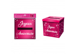 Tirelire joyeux anniversaire métallisé fuschia