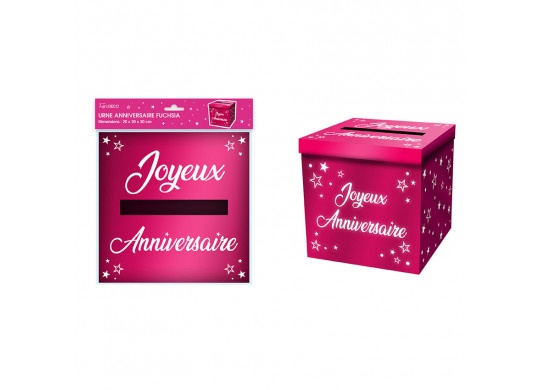 Tirelire joyeux anniversaire métallisé fuschia