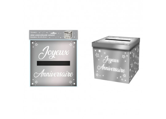 Tirelire joyeux anniversaire métallisé argent