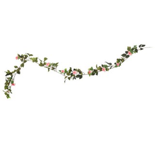 Guirlande feuillage et rose rose 1,8m