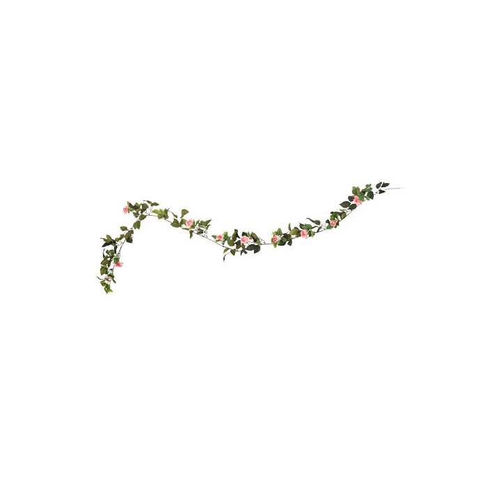 Guirlande feuillage et rose rose 1,8m