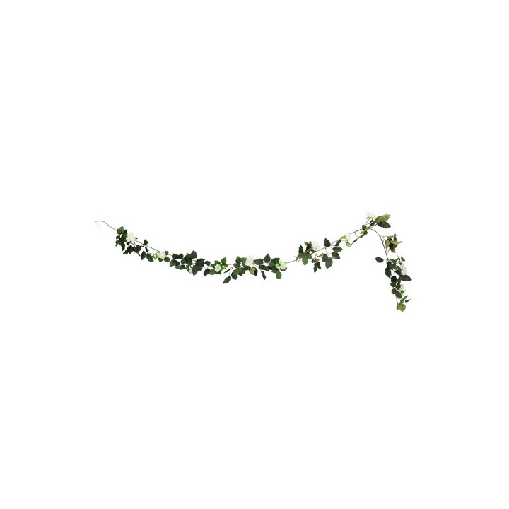 Guirlande feuillage et rose blanche 1,8m