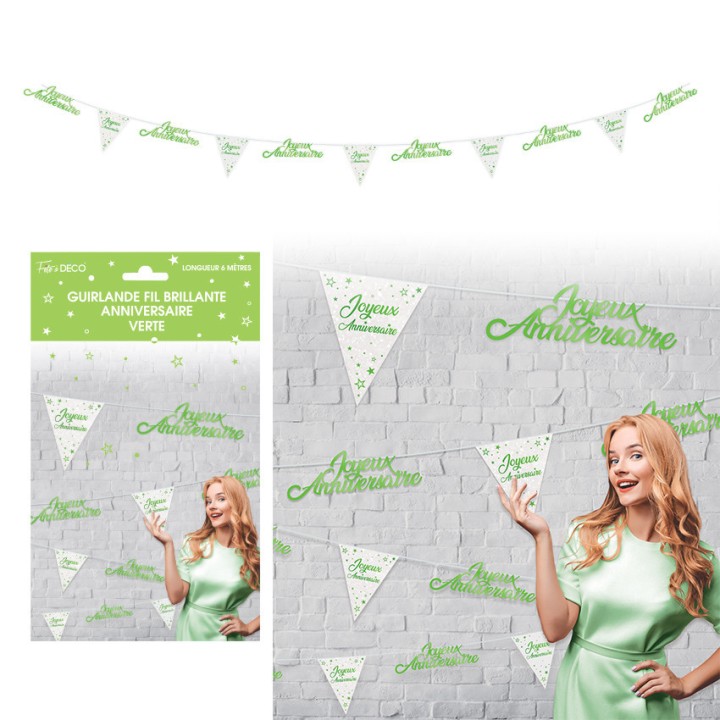 Guirlande fil joyeux anniversaire vert