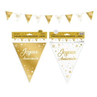 Guirlande fanion joyeux anniversaire or