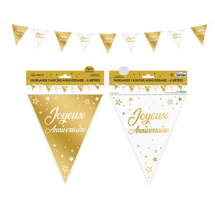 Guirlande fanion joyeux anniversaire or