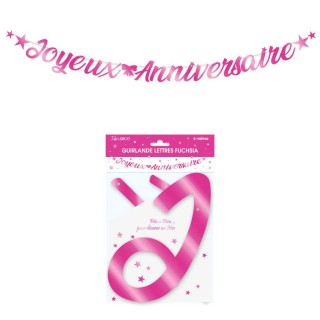 Guirlande lettre joyeux anniversaire fuschia