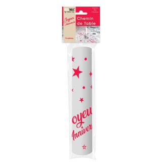 Chemin de table joyeux anniversaire rouge
