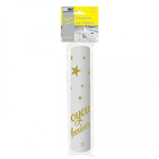 Chemin de table joyeux anniversaire or