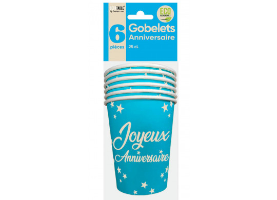 Gobelets carton joyeux anniversaire turquoise