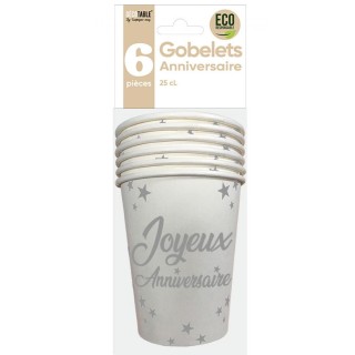 Gobelets carton joyeux anniversaire blanc