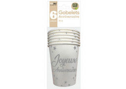 Gobelets carton joyeux anniversaire blanc