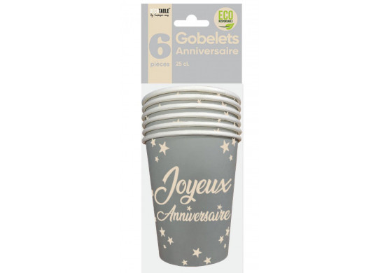 Gobelets carton joyeux anniversaire gris