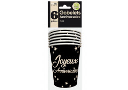 Gobelets carton joyeux anniversaire noir