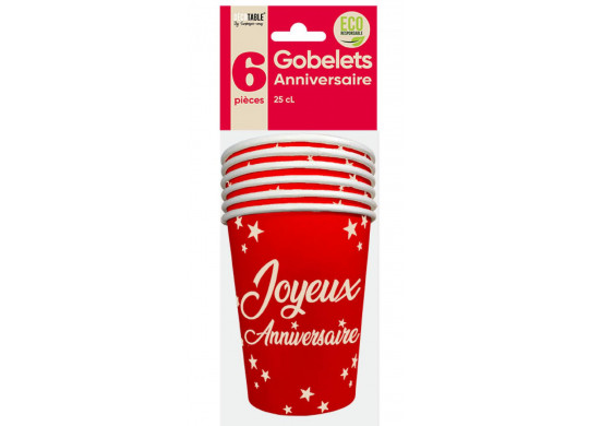 Gobelets carton Joyeux anniversaire rouge - La table - articles de