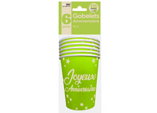 Gobelets carton joyeux anniversaire vert