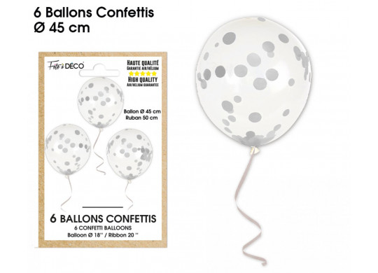 Ballons confettis argent x6