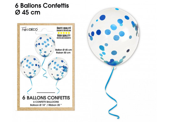 Ballons confettis bleu x6