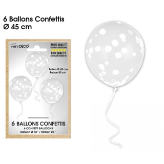 Ballons confettis blanc x6 - Article de fête