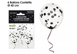 Ballons confettis noir x6