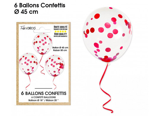 Ballons confettis rouge x6