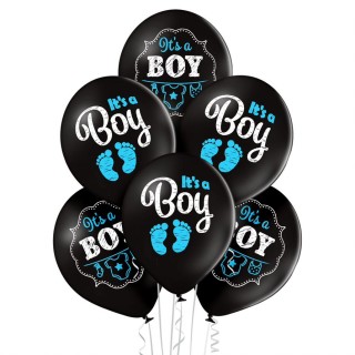 Ballon noir "it's a boy" bleu x 6