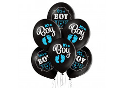 Ballon noir "it's a boy" bleu x 6