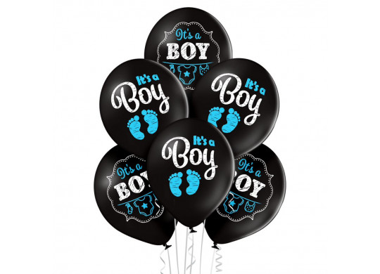 Ballon noir "it's a boy" bleu x 6