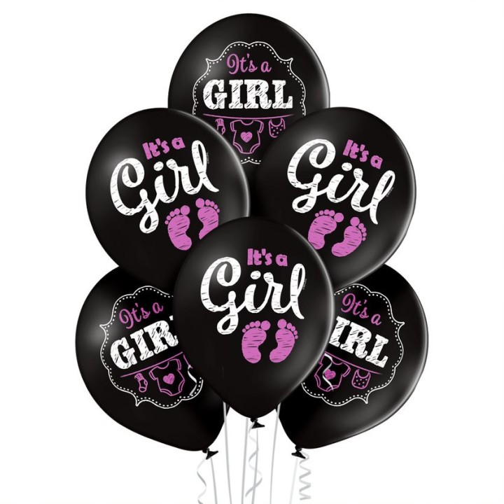 Ballon noir "it's a girl" rose x 6