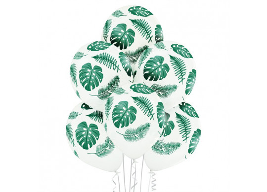 Ballon blanc feuilles tropicales x 6