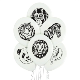 Ballon blanc animaux sauvages x 6
