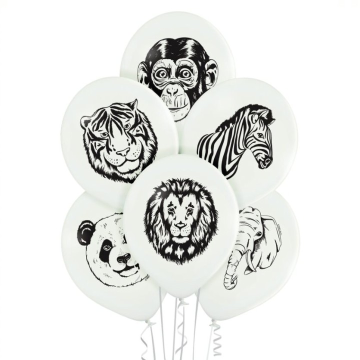Ballon blanc animaux sauvages x 6