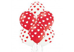 Ballon blanc et rouge petits coeurs x 6