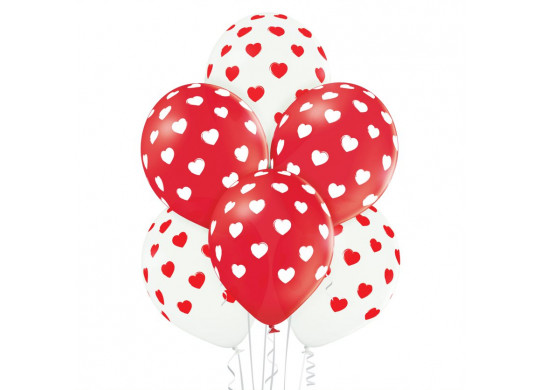 Ballon blanc et rouge petits coeurs x 6