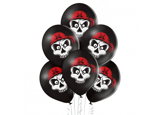 Ballon noir pirate bandana rouge x 6