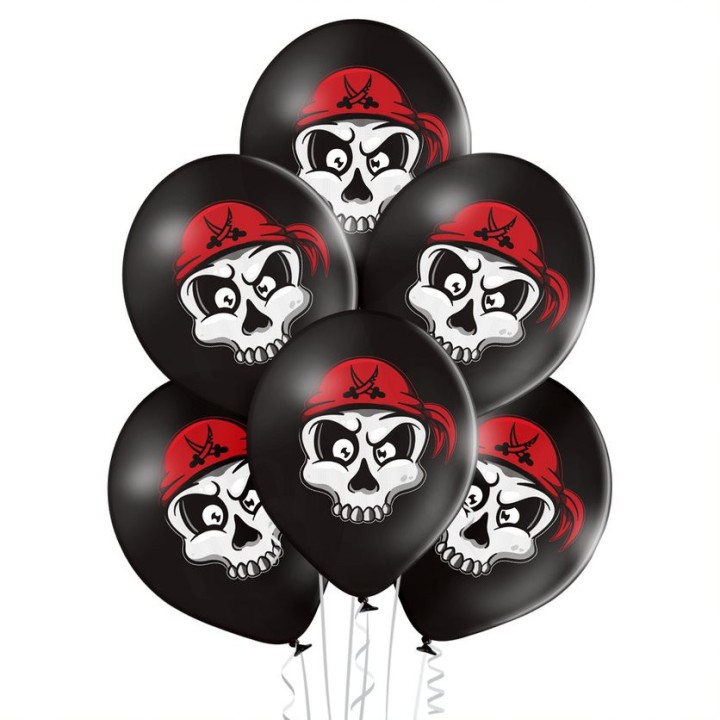 Ballon noir pirate bandana rouge x 6