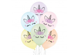 Ballon assorti pastel tête de licorne x 6