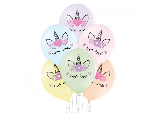 Ballon assorti pastel tête de licorne x 6