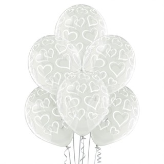 Ballon transparent coeurs blancs x 6