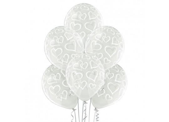 Ballon transparent coeurs blancs x 6