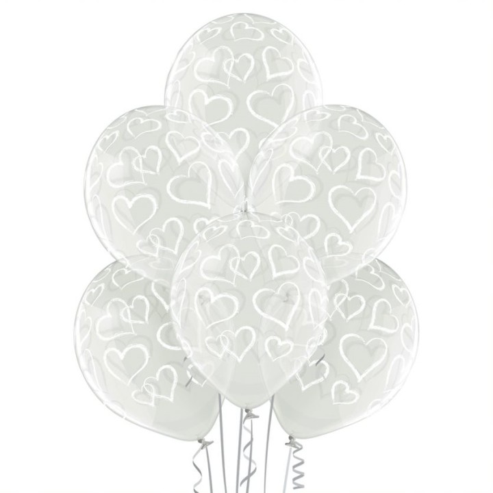 Ballon transparent coeurs blancs x 6