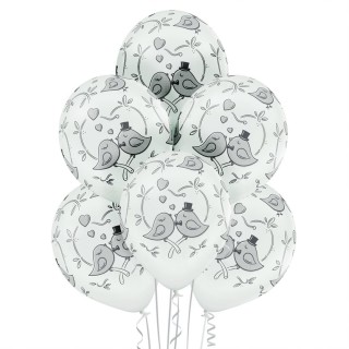 Ballon transparent blanc oiseaux amoureux x 6