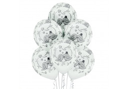 Ballon transparent blanc oiseaux amoureux x 6