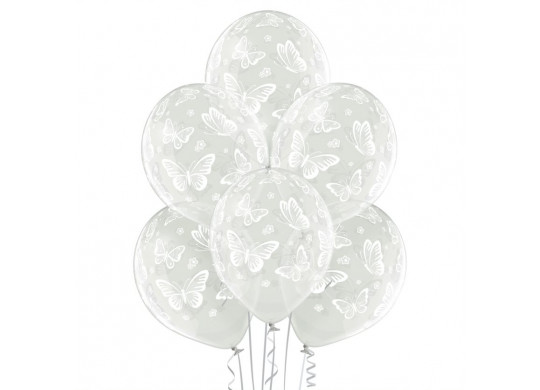 Ballon transparent papillons blancs x 6