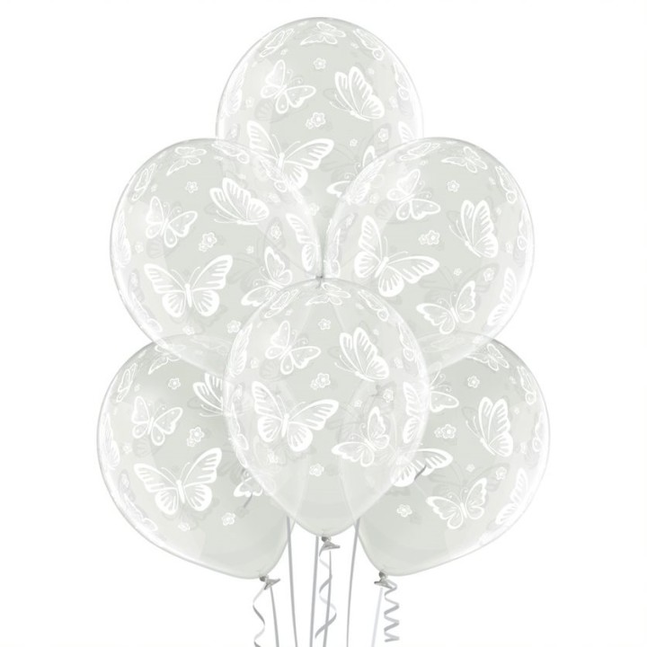 Ballon transparent papillons blancs x 6