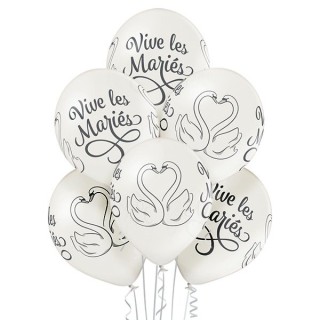 Ballon perle vive les mariés et cygnes x 6