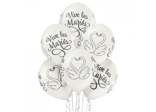 Ballon perle vive les mariés et cygnes x 6 Ballon perle vive les mariés et cygnes x 6