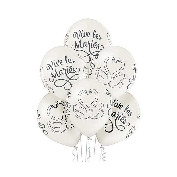 Ballon perle vive les mariés et cygnes x 6
