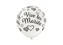 Ballon 60 cm perle vive les mariés et coeurs x 1