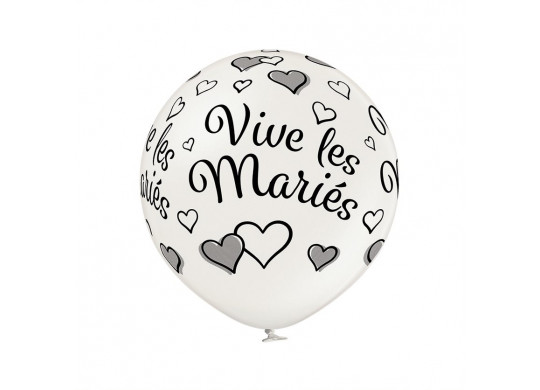 Ballon 60 cm perle vive les mariés et coeurs x 1