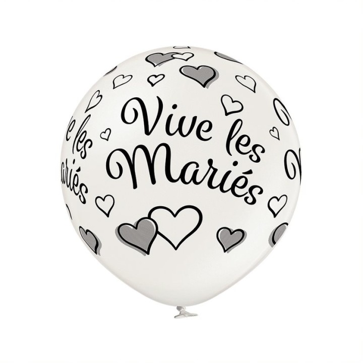 Ballon 60 cm perle vive les mariés et coeurs x 1